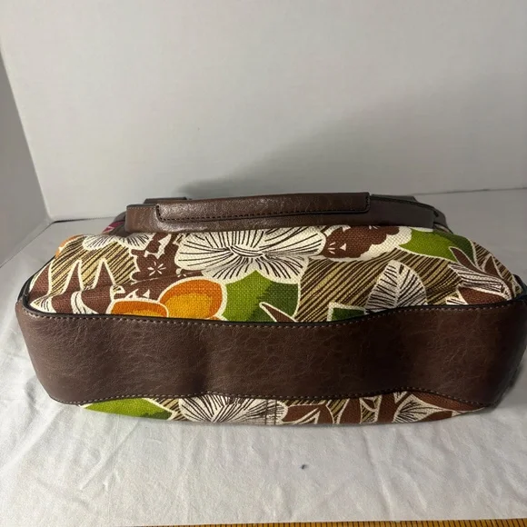 Relic Brand Shoulder Bag Tote Purse Flowered Canvas Faux Leather Tan Cream Fall - Picture 11 of 11